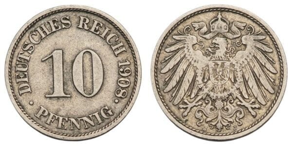 GERMANY 10 pfennig 1908J / Empire / VF