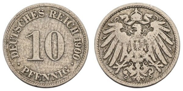 GERMANY 10 pfennig 1900D / Empire / VF