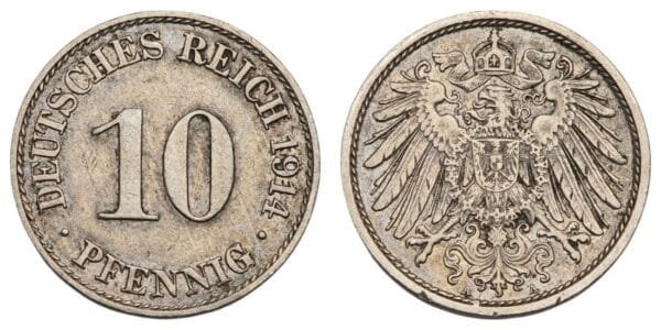 GERMANY 10 pfennig 1914A / Empire / VF