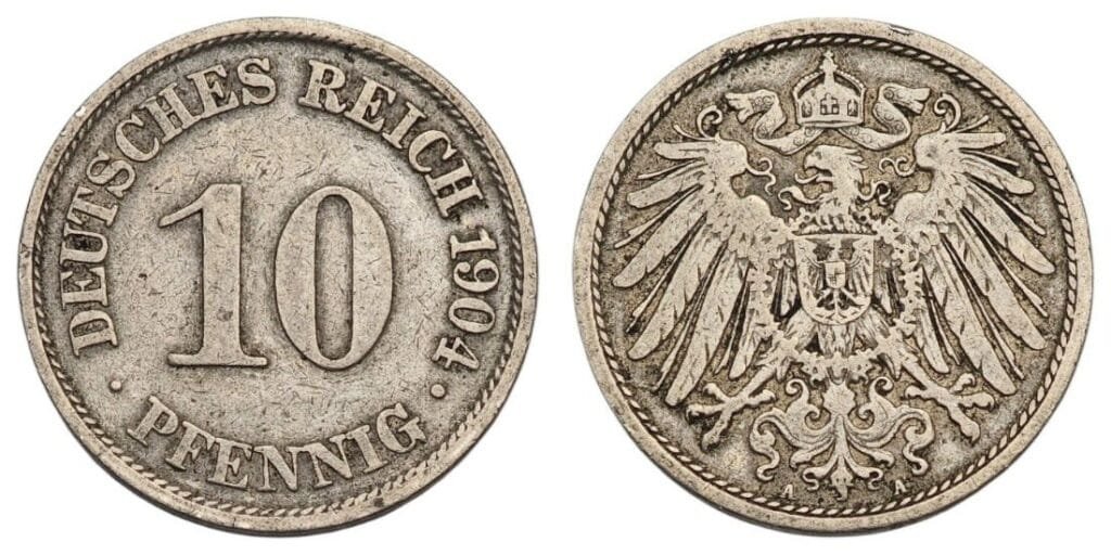 GERMANY 10 pfennig 1904A / Empire / VF