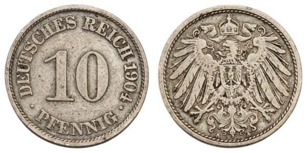 GERMANY 10 pfennig 1904A / Empire / VF