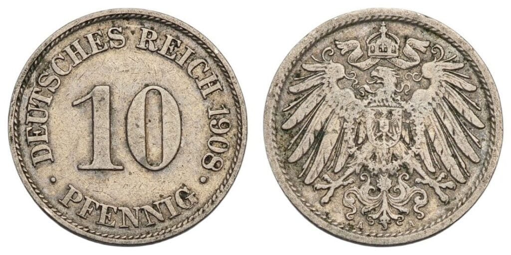 GERMANY 10 pfennig 1908A / Empire / VF