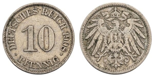 GERMANY 10 pfennig 1908A / Empire / VF