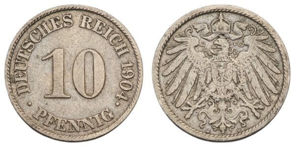 GERMANY 10 pfennig 1904J / Empire / VF