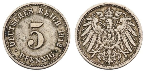 GERMANY 5 pfennig 1912A / Empire / VF