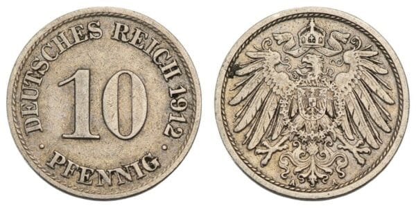 GERMANY 10 pfennig 1912A / Empire / VF