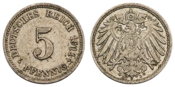 GERMANY 5 pfennig 1911D / Empire / VF