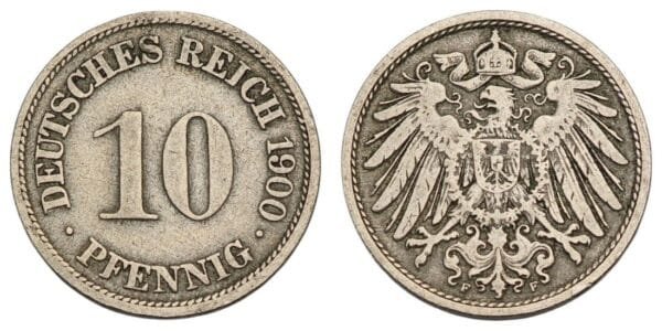 GERMANY 10 pfennig 1900F / Empire / VF