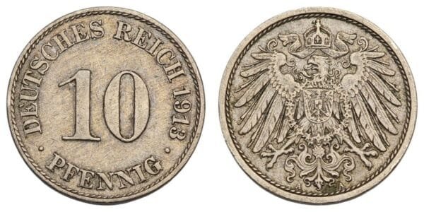 GERMANY 10 pfennig 1913A / Empire / VF