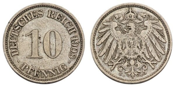 GERMANY 10 pfennig 1908F / Empire / VF