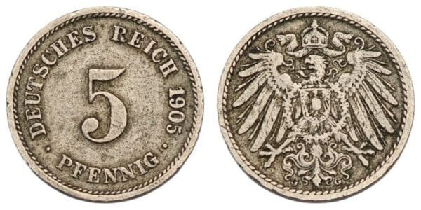 GERMANY 5 pfennig 1905G / Empire / VF