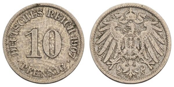 GERMANY 10 pfennig 1907A / Empire / VF