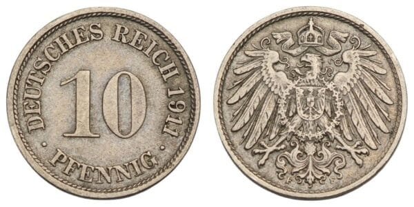 GERMANY 10 pfennig 1911F / Empire / VF