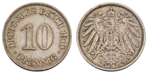 GERMANY 10 pfennig 1910E / Empire / VF