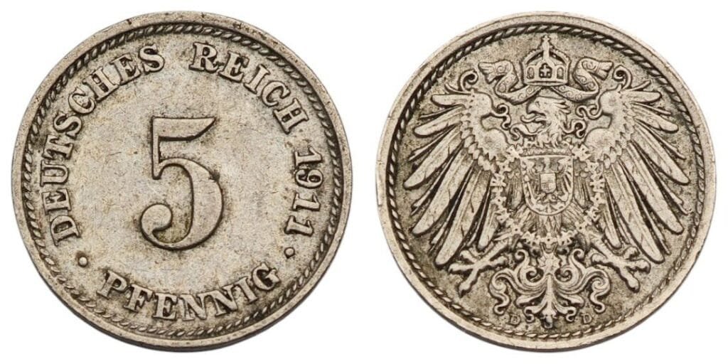 GERMANY 5 pfennig 1911D / Empire / VF