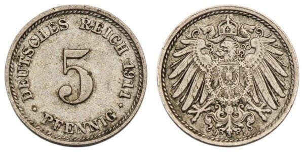 GERMANY 5 pfennig 1911D / Empire / VF