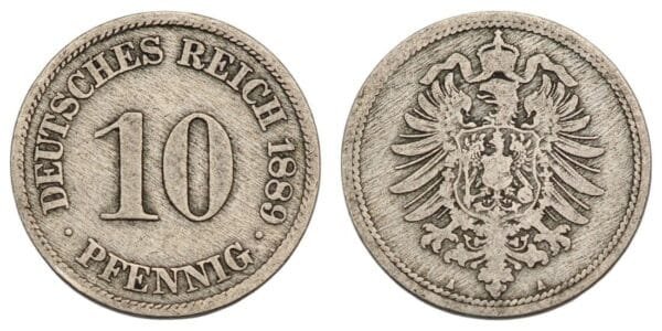 GERMANY 10 pfennig 1889A / Empire / VF
