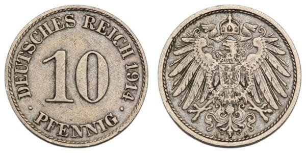 GERMANY 10 pfennig 1914A / Empire / VF