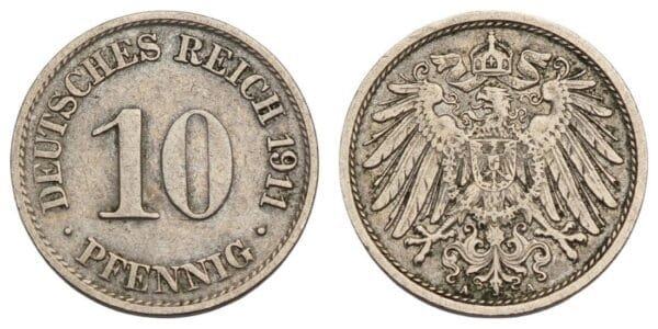 GERMANY 10 pfennig 1911A / Empire / VF