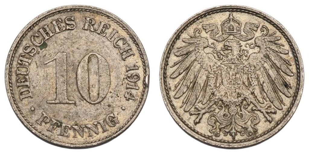 GERMANY 10 pfennig 1914G / Empire / VF