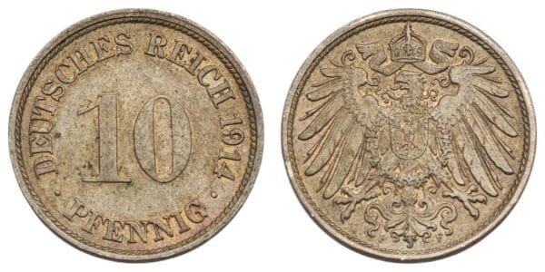 GERMANY 10 pfennig 1914F / Empire / VF