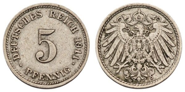 GERMANY 5 pfennig 1911D / Empire / VF