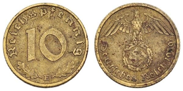 GERMANY 10 reichspfennig 1939E / 3rd Reich / VF-