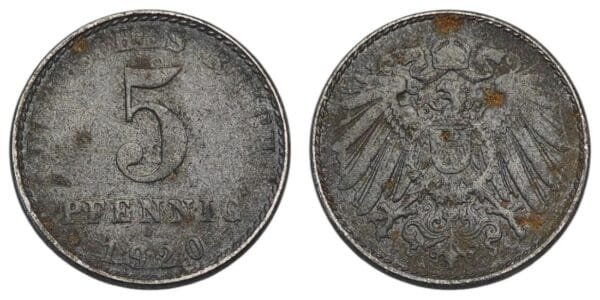 GERMANY 5 pfennig 1920 / Weimar Republic / VF-