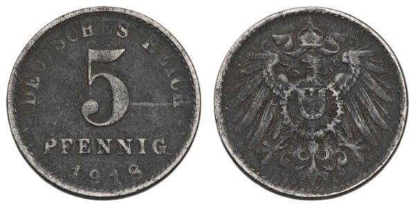 GERMANY 5 pfennig 1918 / Weimar Republic / VF-