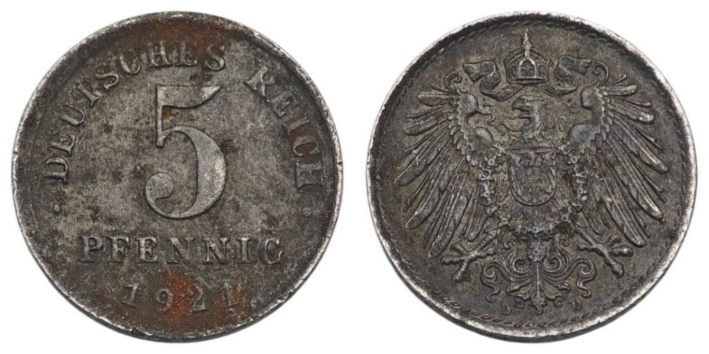 GERMANY 5 pfennig 1921 / Weimar Republic / VF-