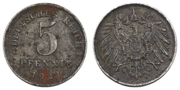 GERMANY 5 pfennig 1921 / Weimar Republic / VF-