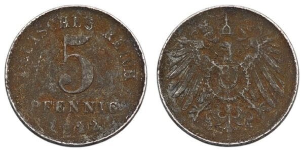 GERMANY 5 pfennig 1922 / Weimar Republic / VF-