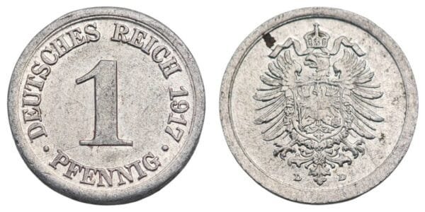 GERMANY 1 pfennig 1917D / Empire / VF+