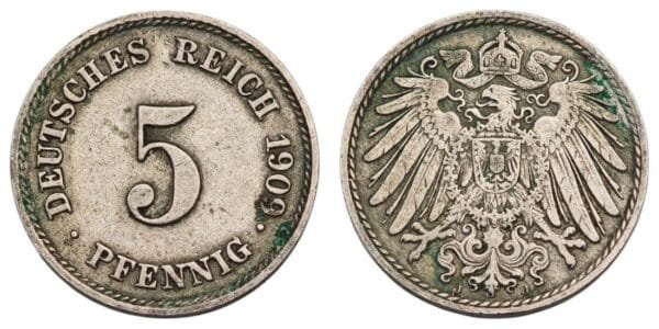 GERMANY 5 pfennig 1902J / Empire / VF