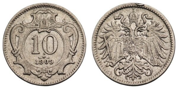 AUSTRIA 10 heller 1909 VF