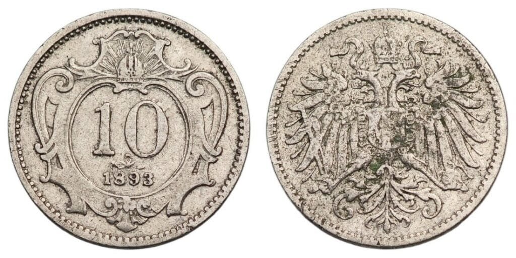 AUSTRIA 10 heller 1893 VF