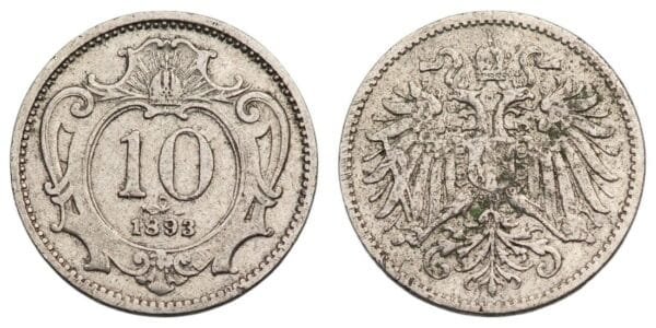 AUSTRIA 10 heller 1893 VF