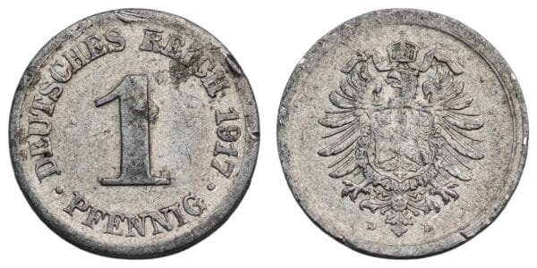GERMANY 1 pfennig 1917D / Empire / VF