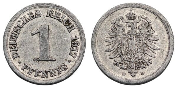 GERMANY 1 pfennig 1917D / Empire / VF