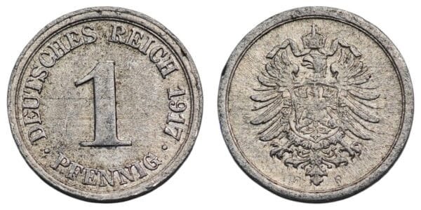 GERMANY 1 pfennig 1917F / Empire / VF