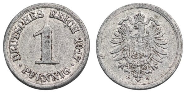 GERMANY 1 pfennig 1917D / Empire / VF