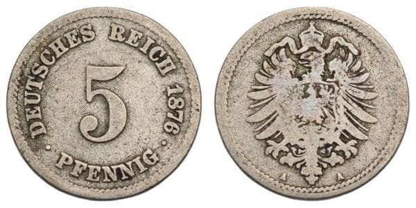 GERMANY 5 pfennig 1876A / Empire / VF-