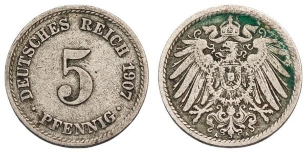 GERMANY 5 pfennig 1907A / Empire / VF-