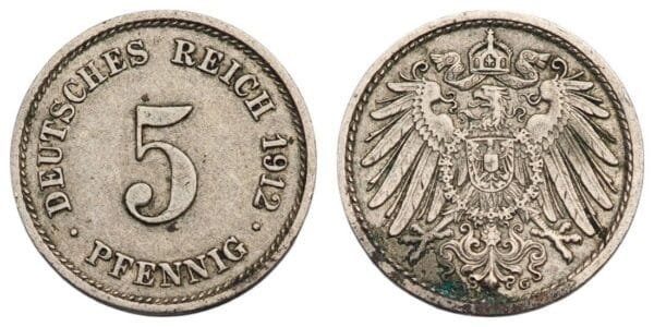 GERMANY 5 pfennig 1912G / Empire / VF-