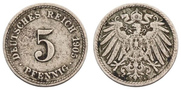 GERMANY 5 pfennig 1905A / Empire / VF-