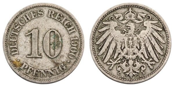GERMANY 10 pfennig 1900A / Empire / VF-