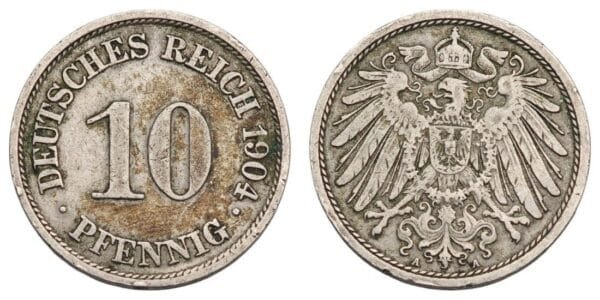 GERMANY 10 pfennig 1904A / Empire / VF-