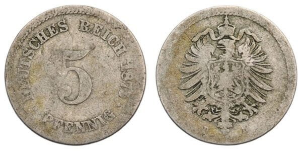 GERMANY 5 pfennig 1875D / Empire / F