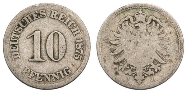GERMANY 10 pfennig 1875J / Empire / F