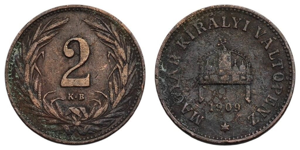 HUNGARY 2 filler 1909 VF-